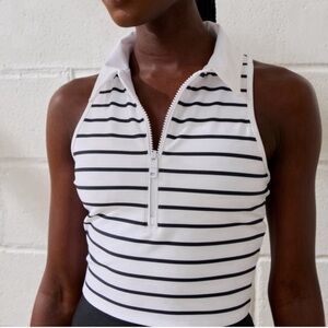 NEW YBP Sculpt Lux Zip Striped Tennis Top